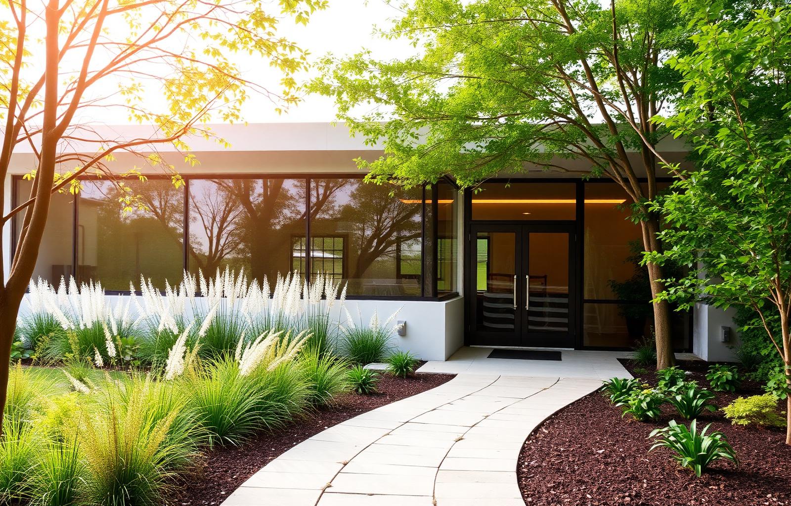 A calm wellness space surrounded by nature